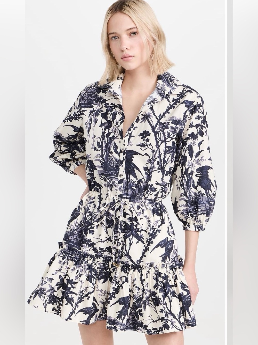 NEW Cara Cara Navy Floral Navy Heron Print Robin Dress XL